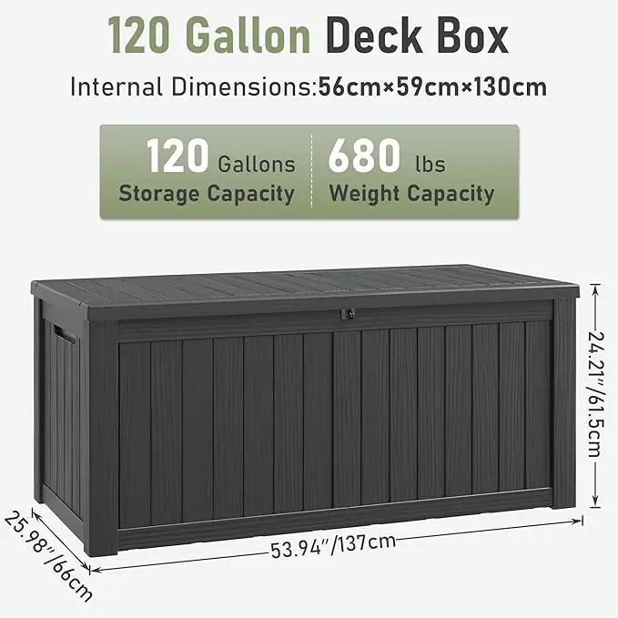 NUNU LAB Outdoor Storage Box,120 Gallon Deck Box,Resin Waterproof Outside Storage Bench,Outdoor Storage Cabinet With Lockable Lid,Backyard Deck Box For Garden Tools,Patio Cushions,Pool Accessories by GreenHaven Gardens