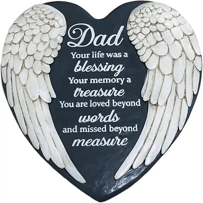Dad Memorial Garden Stone, Dad Stepping Garden Memorial Stone, in Memory of Dad Stones Gifts for Loss of Father, Loss of Dad, Father Memorial Angel Wings Heart Stone TNS13 by GreenHaven Gardens