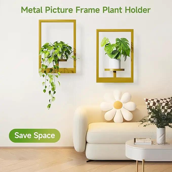 Picture Frame Wall Plant Holder, Metal Window Plant Shelves Plant Holder for Indoor Plants, Hanging Wall Planters Wall-Mounted Plant for Home, Office, and Garden (Gold, 3PCS) by GreenHaven Gardens