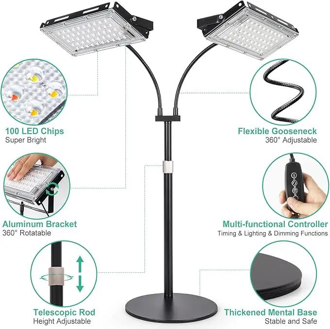 LBW Plant Grow Light, Full Spectrum Dual Heads Desk Plant Light for Indoor Plants, Growing Lamp with 3H/6H/12H Timer, 6-Level Brightness, 3 Lighting Modes, Height Adjustable, Ideal for Indoor Growth by GreenHaven Gardens