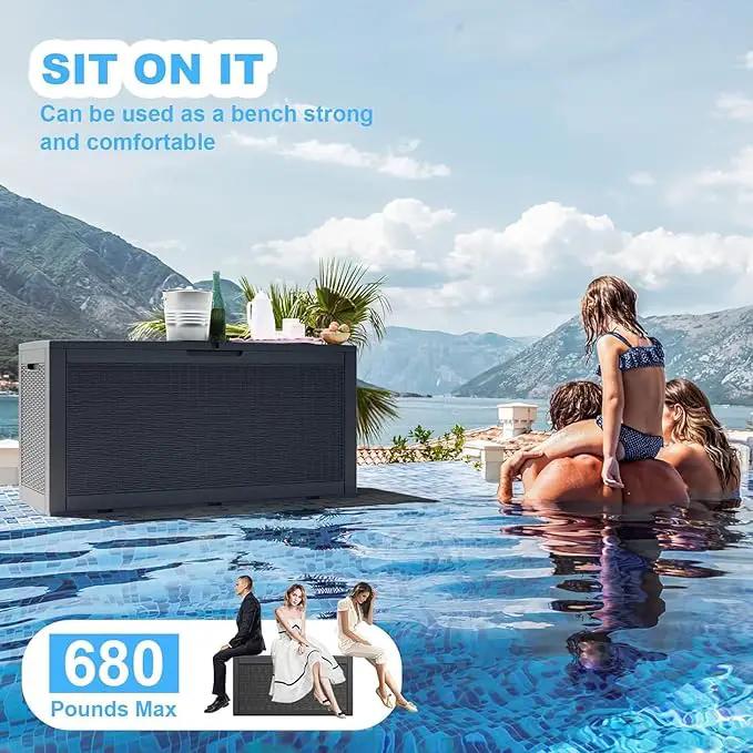 102 Gallon Outdoor Storage Box Waterproof, UV Resistant Resin Deck Box with Hydraulic Rod, Lockable Design and Enhanced Durability for Patio, Garden, and Poolside Use by GreenHaven Gardens