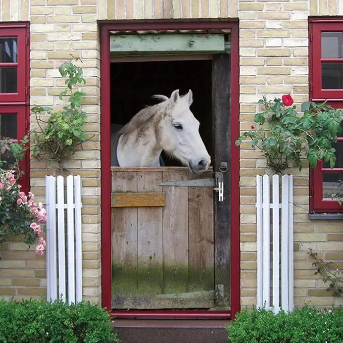 Horse 3D Door Stickers Murals - Peel & Stick - Waterproof & Washable - Matt Finish - Rustic Style - Animal Print - Adults - Door & Wall - 37.4" x 78.7" by GreenHaven Gardens