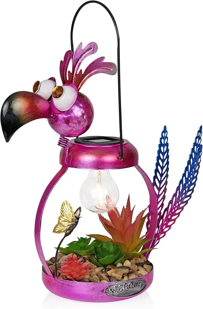 Alpine Corporation LYT288SLR-HH Solar-Powered Metal Flamingo w/Garden Enclosed LED Light, Solar Patio Décor, 16''H, Pink by GreenHaven Gardens