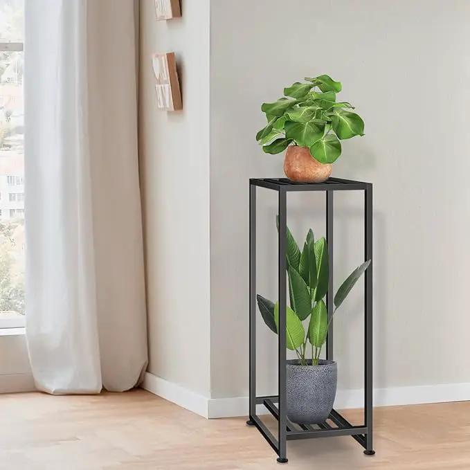 Plant Stand Indoor Outdoor, Wrought Iron Plant Stands 2 Tier Heavy Duty Metal Pedestal Stand Decorative Flower Stand for Patio Garden Deck Living Room by GreenHaven Gardens
