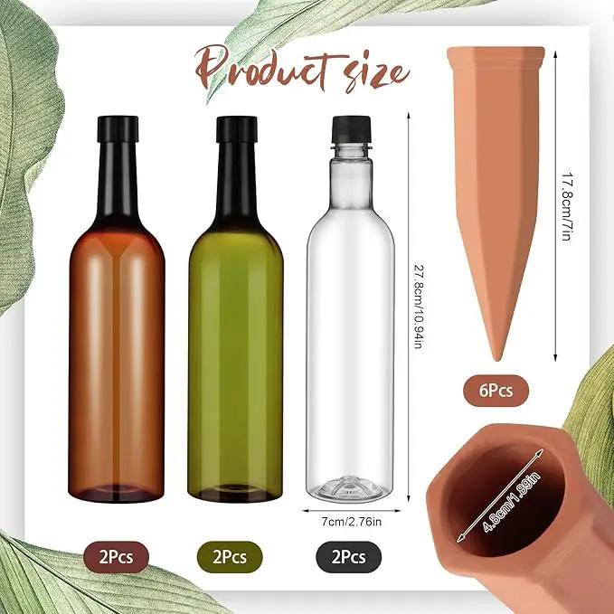 6 Sets Plant Watering Devices Include Terracotta Self Watering Spikes and 26 oz Plastic Bottles, Slow Release Vacation Insert Automatic Plant Waterer Device (Green Clear Brown and Terracotta) by GreenHaven Gardens