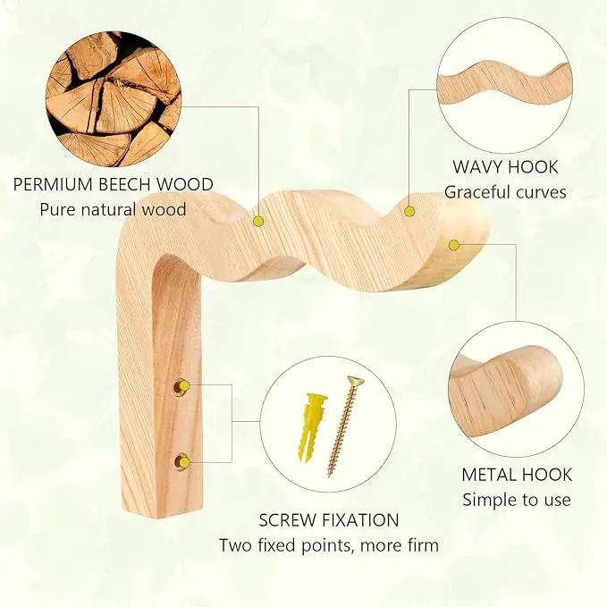 FGSAEOR Plant Hangers Outdoor, Hanging Plant Hooks for Indoors, Wave-Shaped Wooden Hanging Baskets for Wall Plant Hooks Heavy Duty for Flower Pots Wind Chimes and Bird Feeders (2-Pack, 6.8-Inch) by GreenHaven Gardens