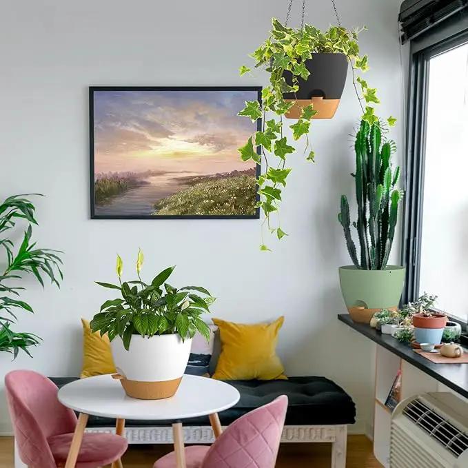 ZMTECH 12 Inch Hanging Planters for Indoor Outdoor Plants, 1 Pack Self Watering Hanging Plant Pots with Drainage Holes and Removable Saucer, Plastic Flower Hanging Pots with Watering Lip (Black) by GreenHaven Gardens
