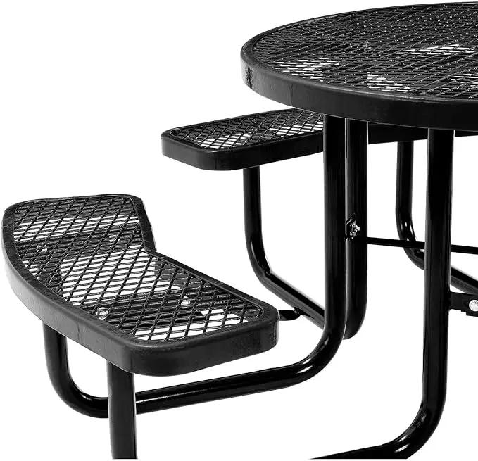 Global Industrial 46" Round Picnic Table, Expanded Metal, Black Thermoplastic Coating, Attached Benches, 1-1/2” Umbrella Pole Hole, Outdoor-Rated, 1000 lb Capacity by GreenHaven Gardens