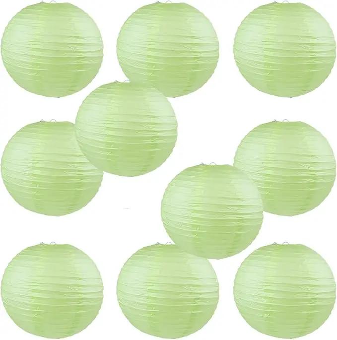 WYZworks - Round Paper Lanterns 10 Pack (Light Apple Green, 8") - Hanging Paper Lanterns Lamp for Wedding, Birthday, Party and Home Decorations with 8", 10", 12", 16" Option by GreenHaven Gardens