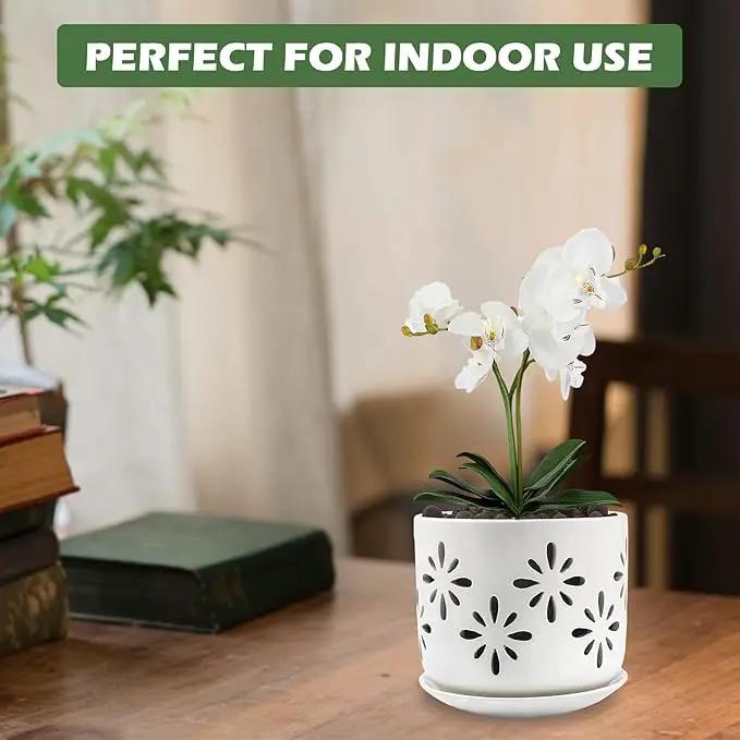 EFISPSS Orchid Pot-5+6 Inch,Ceramic Drainage Orchid Pots with Holes, Enhance Good Ventilation and Drainage,Orchid Pots Indoor/Outdoor Plants or Repotting by GreenHaven Gardens