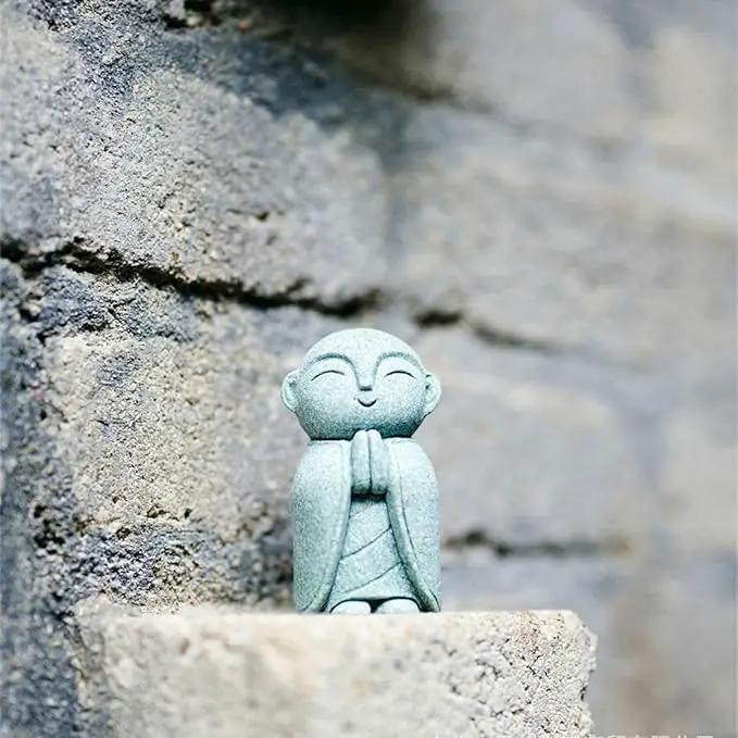 OwMell Japanese Jizo Monk Statue Praying, Buddha Jizo Statue Figurine Memorial Statue Aquarium Decoration for Garden Outdoor Ornament 2.6" - Namaste by GreenHaven Gardens