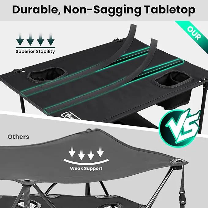 Folding Camping Table, Portable Outdoor Picnic Table, Rectangular Lightweight Camp Table with Storage, Cup Holder and Carry Bag for Barbeque Beach Camping and Tailgate by GreenHaven Gardens