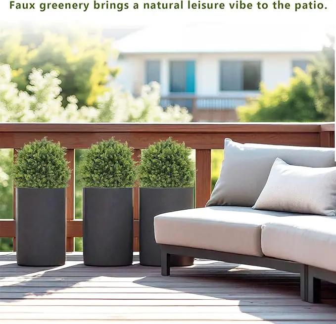 THE BLOOM TIMES 2ft Artificial Topiary Ball Trees Outdoor Set of 2, 24" Tall Faux Cedar Plants Outside UV Resistant Greenery Fake Evergreen Potted Bushes and Shrubs for Front Porch Patio Planter Decor by GreenHaven Gardens