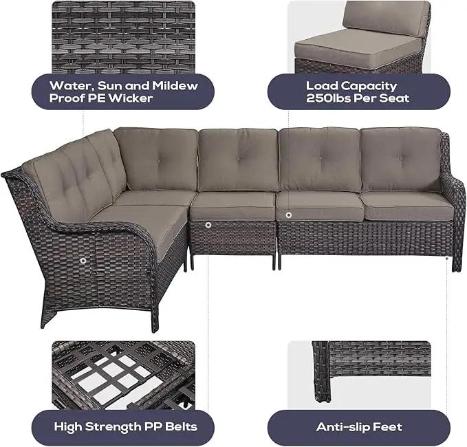 Outdoor Furniture Sectional Sofa L Shaped Couch - Patio Wicker Set with Coffee Table, 3 Piece Rattan Patio Conversation Sets with Gray Cushion for Deck Backyard Sunroom by GreenHaven Gardens
