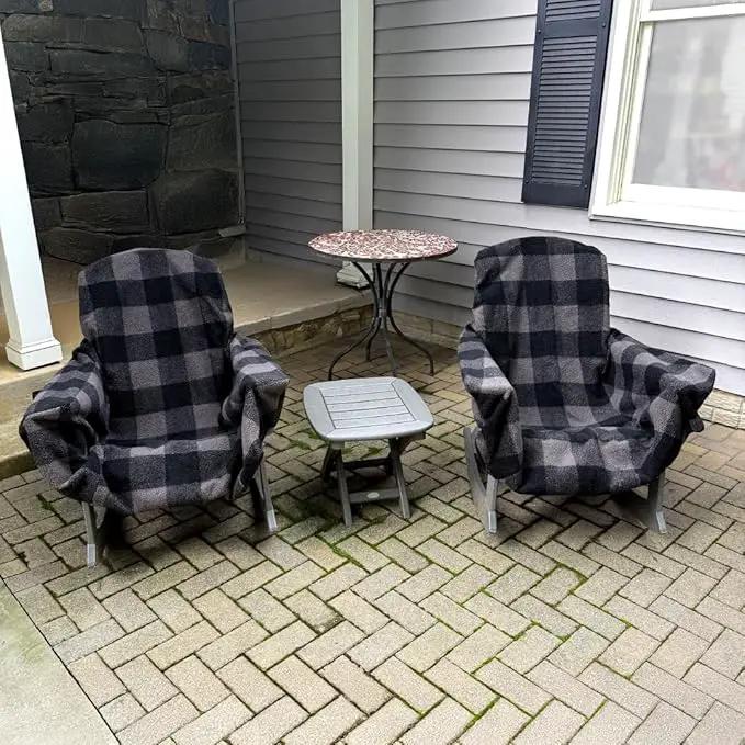 CITYBONFIRES The Chair Blanket – Reversible, Waterproof & Sherpa-Lined - Stretchable Elastic Back - Original Patio Chair Cover – Ideal for Homes and Outdoor Furniture- with Carry Pouch – Grey Plaid by GreenHaven Gardens
