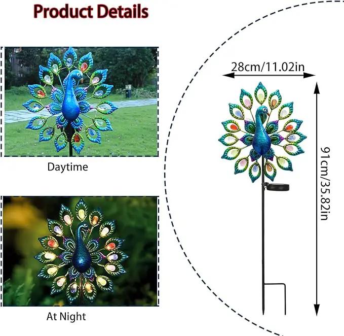 Outdoor Wind Spinner, Solar Garden Lights Metal Peacock Garden Decor,Solar Stake Lights Decorative for Patio Pathway Yard Decoration Mothers Day Ideal Gifts（Peacock Opens its Tail） by GreenHaven Gardens