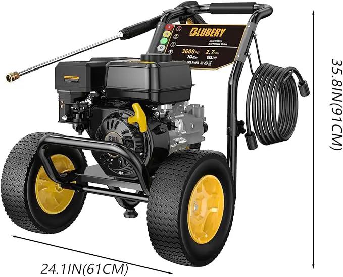 BLUBERY 3600 PSI Gas Pressure Washer, 2.7 GPM Heavy Duty High Power Washer, 30Ft Pressure Hose&Soap Tank,5 Pressure Nozzles,Black by GreenHaven Gardens