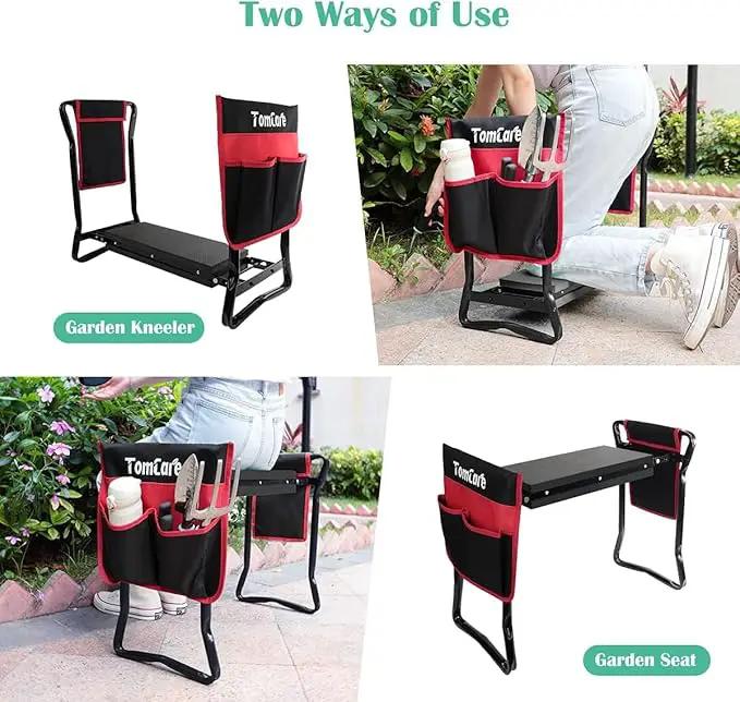 TomCare Garden Kneeler Seat Garden Bench Garden Stools Foldable Stool with Tool Bag Pouch EVA Foam Pad Outdoor Portable Kneeler Christmas Gardening Gifts for Women Men,Large 21.65"x10.62"x18.89",Black by GreenHaven Gardens