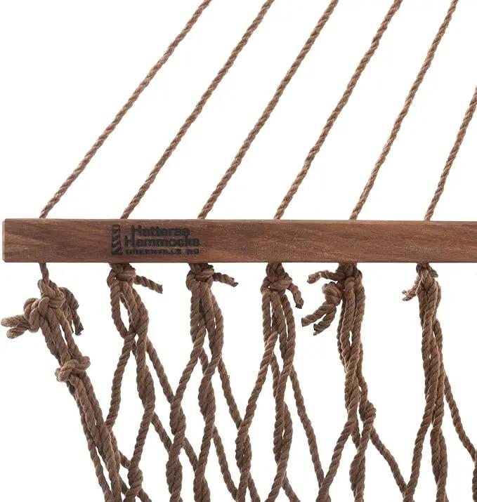 Hatteras Hammocks Deluxe Antique Brown DuraCord Rope Hammock – 13 ft. x 60 in., 2-Person, 450 lb Capacity, Cumaru Spreader Bar, Zinc-Plated Hardware – Handcrafted in The USA by GreenHaven Gardens