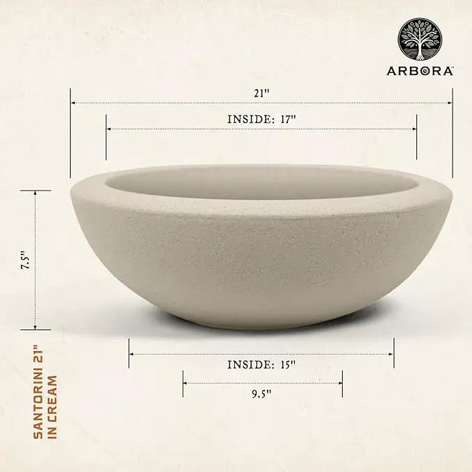 ARBORA 21" Santorini Bowl 2-Pack with Classic Cream Finish - Polyresin Indoor and Outdoor Planter2, Durable, Weatherproof, Lightweight, Large Plant Pots for Patio, Garden, Deck, Entryway by GreenHaven Gardens