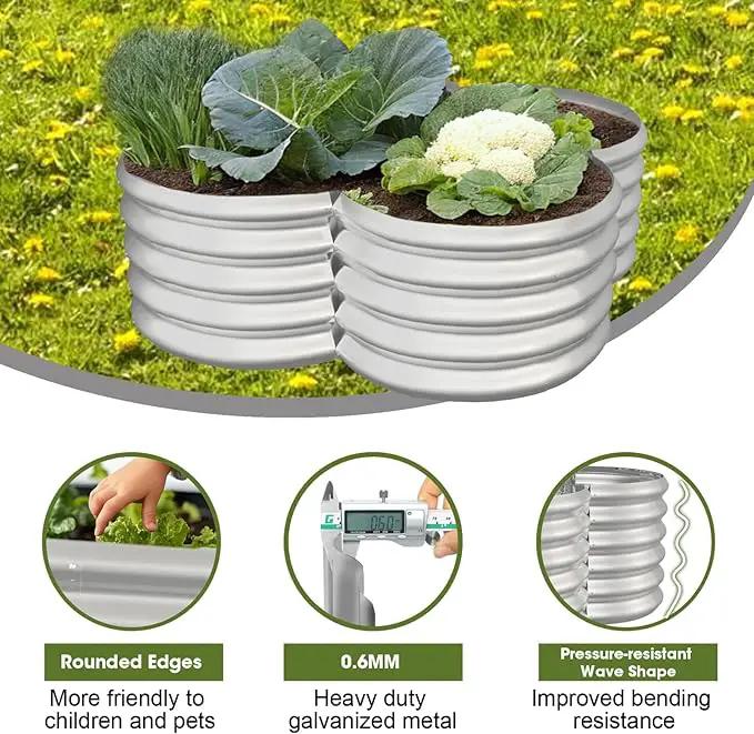 4x4ft Petal Galvanized Raised Garden Bed Kits 16" Tall Outdoor Large Metal Modular Planter Box 9-in-1 Raised Beds for Gardening,Vegetables,Fruits,Flowers & Herbs (Silver) by GreenHaven Gardens
