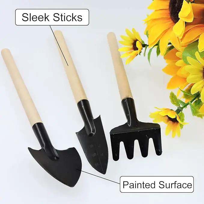 Andiker Mini Gardening Tools, 3pcs Portable Garden Hand Tools Set, Miniature Gardening Rake Trowel and Shovel for Seedlings, Bonsai, Succulents, Herbs, Terrariums and Planting (3pcs) by GreenHaven Gardens