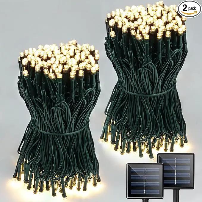 2-Pack Solar String Lights for Outside, Total 400 LED Solar Christmas Lights Outdoor Waterproof, Green Wire Solar Tree Light with 8 Lighting Modes for Xmas Wedding Party Garden Decoration(Warm White) by GreenHaven Gardens
