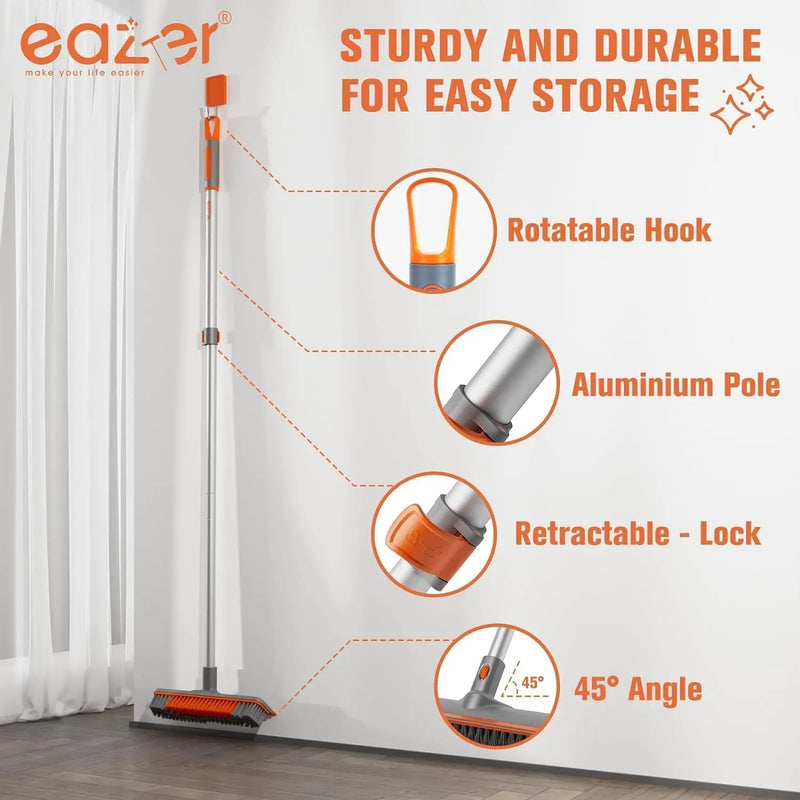 Eazer Floor Scrubber Brush, 2-in-1 Deck Scrubber Brush with Long Handle, Soft & Hard Bristle Brush for Cleaning Concrete, Squeegee Broom for Floor,Bathroom Garage,Kitchen,Wall,Tile and Swimming Pool by GreenHaven Gardens