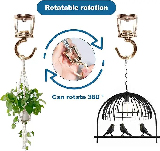 Ceiling Hooks for Hanging Plants (2 PCS Gold),Heavy Duty Metal Plant Hooks, Screw in Hooks for Hanging Birdfeeders, Lamps, Planters, Outdoor Decorative Hooks up to 33 lbs by GreenHaven Gardens