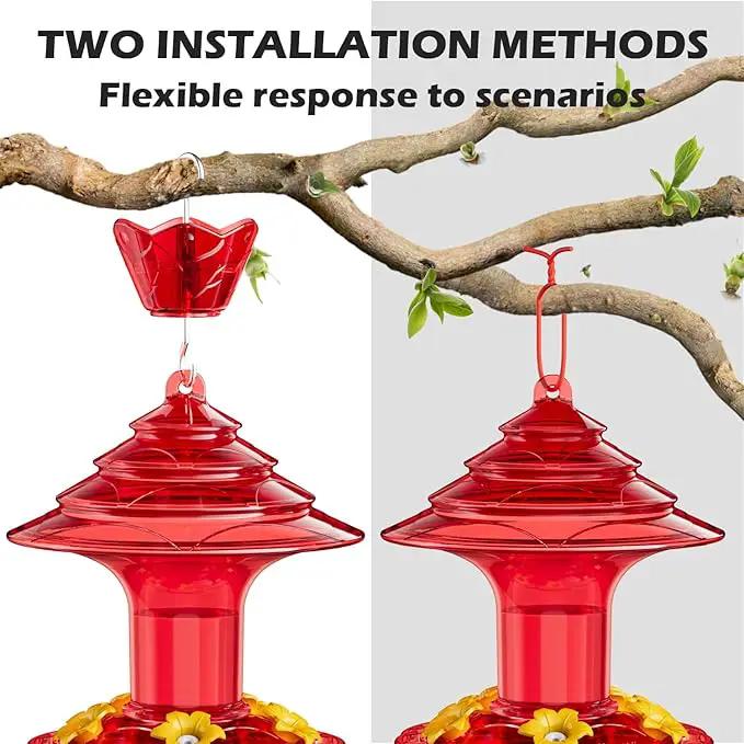 Birdream Hummingbird Feeder for Outdoors Hanging 40oz 10 Feeding Ports, 2 Pack Humming Bird Feeder with Ant Moat Brush Leak Proof - Solid Red by GreenHaven Gardens