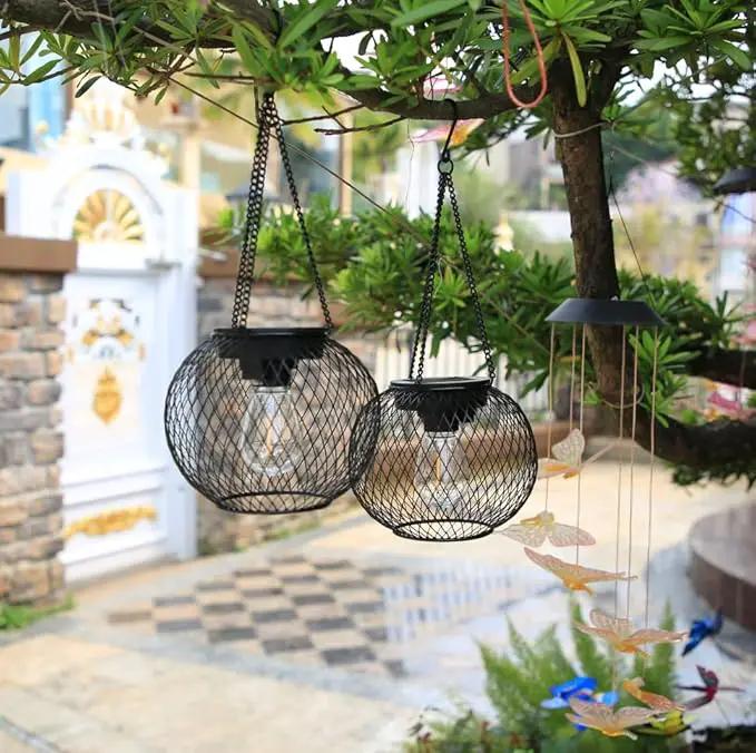 Solar Lantern Outdoor, Upgraded Hanging Lights Outdoor Garden Metal Lanterns Decorative Lighting Powered Waterproof Tree for Yard Patio Pathway, 2 Pack, Black by GreenHaven Gardens