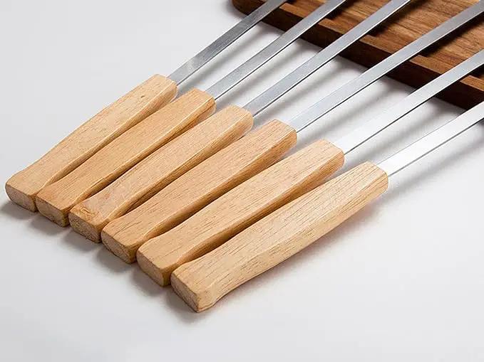 17-Inch Long Flat BBQ Skewers, HONSHEN Brazilian-style Stainless Steel 3/8 Inch Wide Blade with hardwood Handle barbecue skewers for Grilling Meat,Chicken,Shrimp,Vegetables-Set of 12 by GreenHaven Gardens