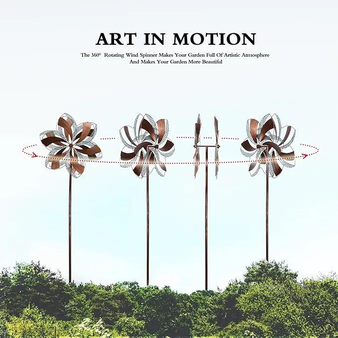 Garden Wind Spinner,Flower Wind Spinner,Outdoor Metal Wind Sculpture & Spinner Large 23 inch Dia 84 inch Height Kinetic Windmill for Garden Yard by GreenHaven Gardens
