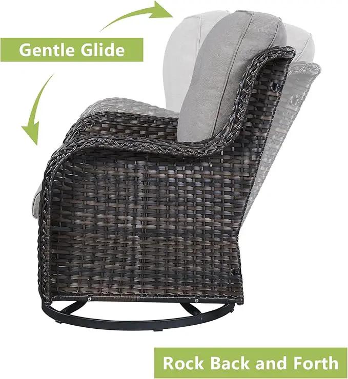 Outdoor Wicker Patio Furniture Set - 6 Piece Rattan Patio Conversation Set with 2 Rocking Swivel Chairs,2 Ottomans,1 Loveseat and 1 Side Table for Porch Deck Backyard Garden(Brown/Grey) by GreenHaven Gardens