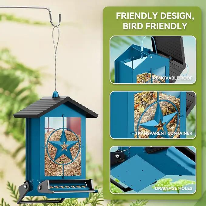 Squirrel Proof Bird Feeder for Outdoors Hanging, Metal Wild Bird Seed Feeder with Bilateral Weight-Activated Perches, 5LB Large Capacity Wild Bird Feeders for Outside Finch, Cardinal, Blue Jay by GreenHaven Gardens