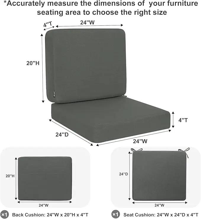 Favoyard Outdoor Deep Seat Cushion Set, 24 x 24 Inch Rainproof & 3-Year Fade Resistant Patio Furniture Cushions, Removable Seat Bottom & Back Cushion covers with Ties for Chair, Sofa, Couch, Dark Grey by GreenHaven Gardens
