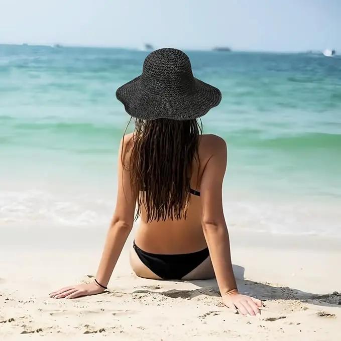Floppy Big Beach Straw Hats for Women Foldable Summer Wide Brim Packable Sun Hat Womens Travel Straw Fedora Hat by GreenHaven Gardens
