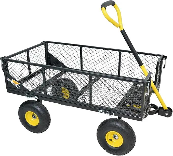900 lbs Steel Garden Cart, Heavy Duty Yard Utility Wagon with 10" Pneumatic Tires, Removable Mesh Sides and 180° Rotating Anti-Slip Handle by GreenHaven Gardens