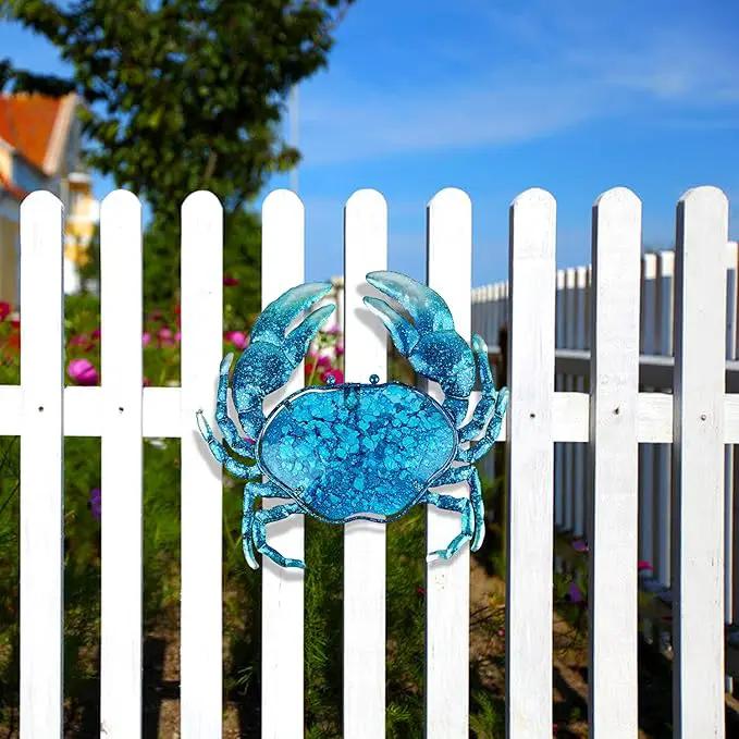 John's Studio Crab Wall Decor Outdoor Metal Bathroom Hanging Art Glass Blue Ocean Theme Decorations for Home, Pool and Patio by GreenHaven Gardens
