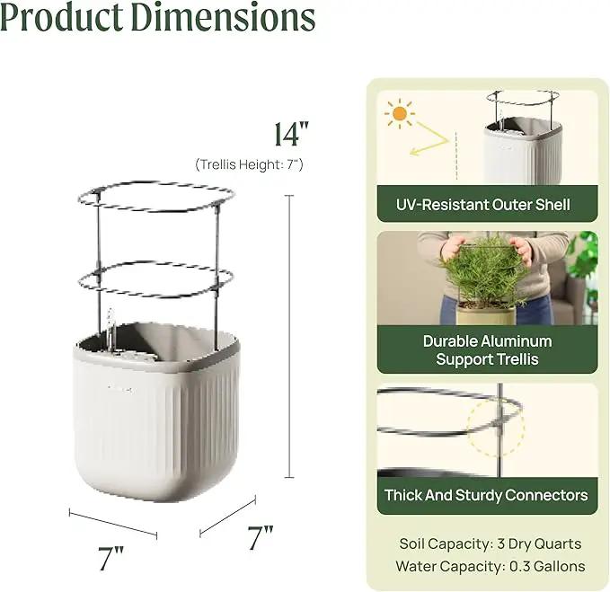 Vego garden Mini Planter Indoor Pots with Trellis Self-Watering Herb Countertop Planter for Climbing Vegetables Flowers Mint Plants Cage 2 Pack- Cream White by GreenHaven Gardens