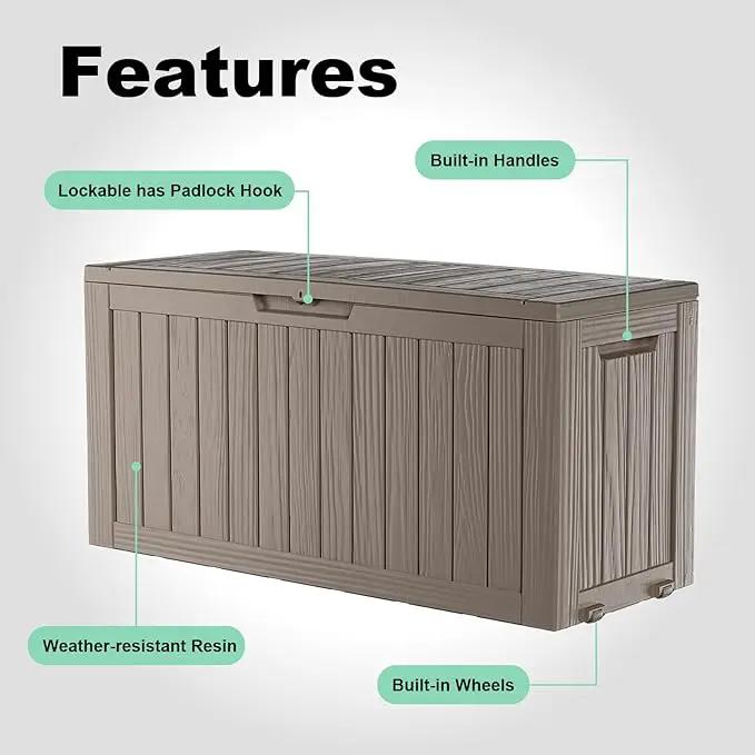 75 Gallon Resin Deck Box, Lockable Outdoor Storage Box for Patio Cushions Storage Furniture,Garden Tools, Pool Supplies, Weatherproof and UV Resistant (Grey) by GreenHaven Gardens