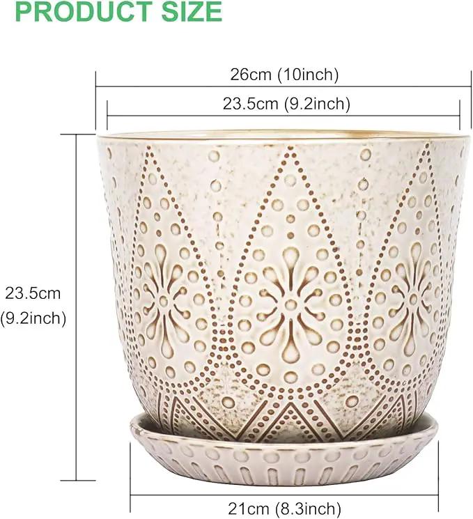 Gepege 10 Inch Plant Pot, Creamy White Ceramic Planter with Drainage Holes and Saucers for Plants Indoor and Outdoor Flower Pot by GreenHaven Gardens