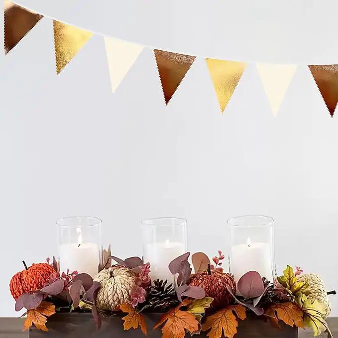 Brown Beige and Gold Party Decorations Fabric Triangle Pennant Banner Flag Bunting Garland for Boho Neutral Rustic Cowboy Western Teddy Bear Birthday Baby Shower Graduation Engagement Party Supplies by GreenHaven Gardens