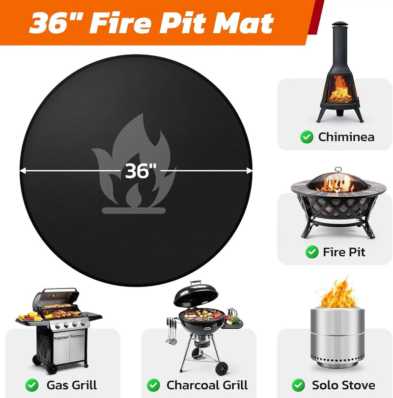36" Fire Pit Mat for Solo Stove Bonfire: Round Fireproof Under Grill Mat Heat Insulated Indoor Fireplace Pad Protector for Decks, Patios, Grass, BBQ Smoker, Portable Reusable Oil-Proof and Waterproof by GreenHaven Gardens