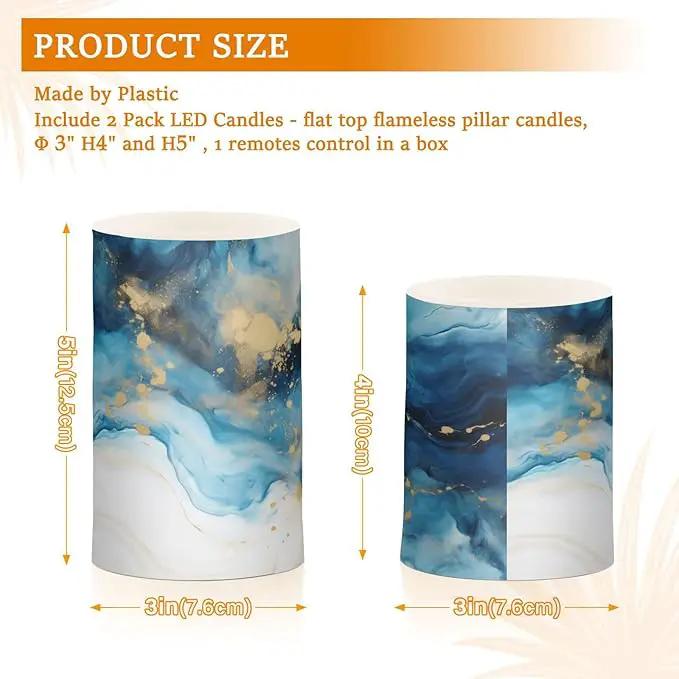 Flickering Flameless Candles, Marble Navy Blue LED Candles with Remote Timer, Set of 2 Battery Operated Candle for Valentine Wedding Birthday by GreenHaven Gardens