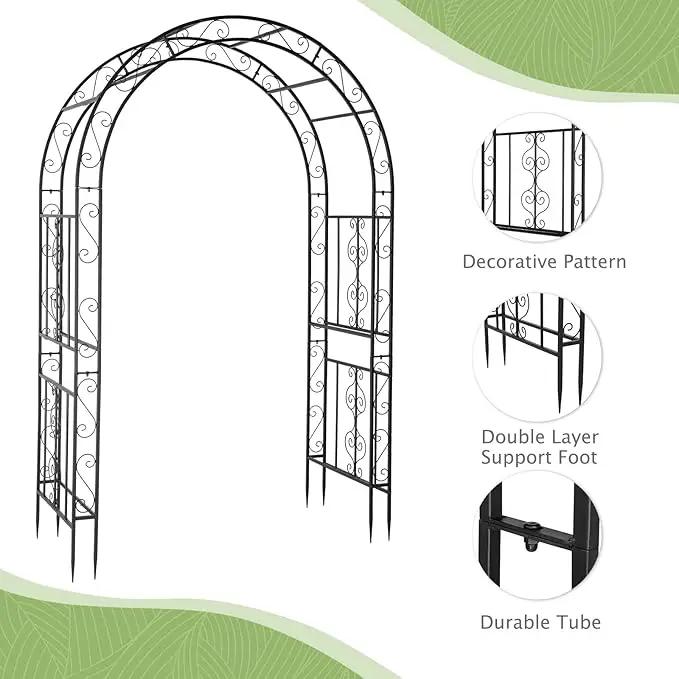 VINGLI Garden Arbor, Arch Archway for Wedding Ceremony Party, Steel Garden Trellis for Plant Climbing, Christmas Garden Decorations Pergola for Garden, Backyard, Lawn (Black, 52.2x22.8x83.9in) by GreenHaven Gardens