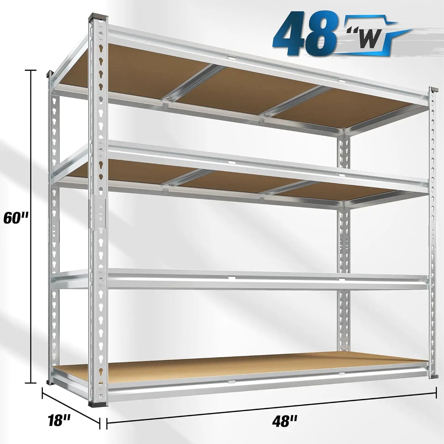 REIBII Garage Shelving, 4 Tier Storage Shelves Load 2000LBS, Adjustable Garage Shelving Heavy Duty, Metal Shelves Unit for Basement, Warehouse, 48" W x 60" H x 18" D, Galvanized by GreenHaven Gardens