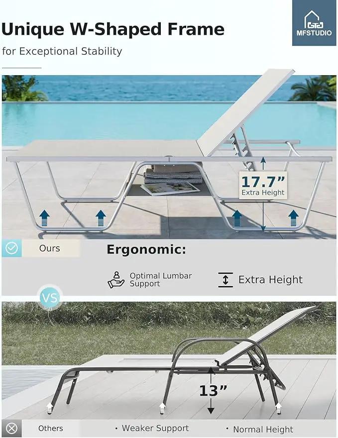 MFSTUDIO Outdoor Chaise Lounge Chairs of 2, Patio Recliner Lounge Chairs with 5 Adjustable Positions, Patio Pool Tanning Lounger Chairs, Textilene, All Weather Use by GreenHaven Gardens