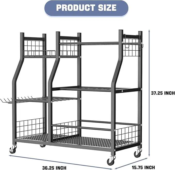 WALMANN Garden Tool Organizer with Wheels for Garage, Large Storage Capacity, Rakes/Shovels/Yard Tools Storage Stand for Shed, Garden, Indoor/Outdoor Long-Handled Tools Rolling Cart by GreenHaven Gardens