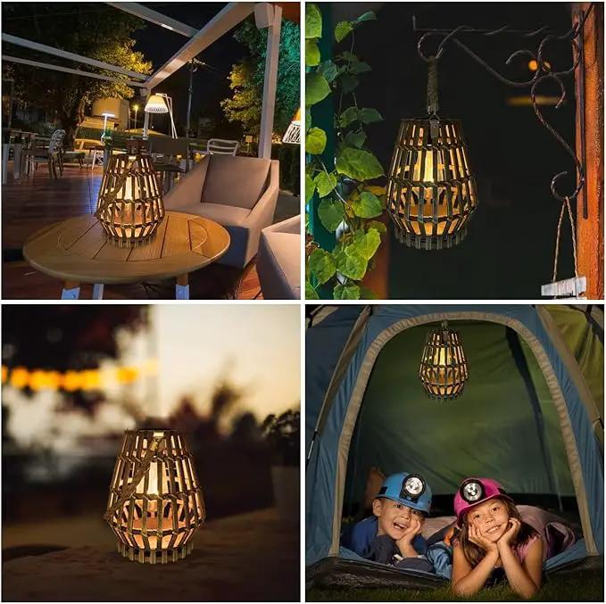 Solar Hanging Lantern Outdoor , Waterproof Natural Bamboo Lanterns with Handle Edison Bulb Design Solar Table Lamp Lights Decoration for Courtyard Patio Garden Farmhouse by GreenHaven Gardens